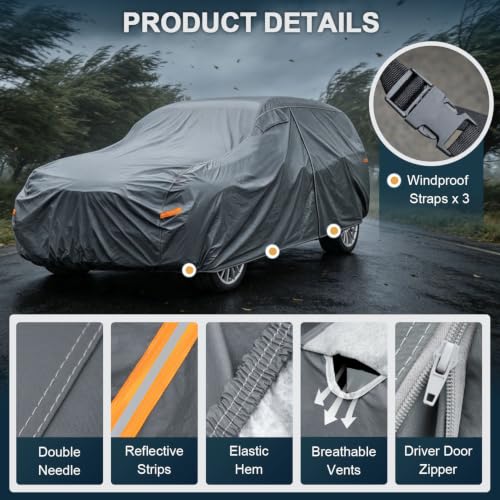 Multi Layer Large SUV Car Cover Waterproof All Weather Heavy Duty (2 SUV Car Cover / 2 Fit SUV Jeep Length 217-230 inch)