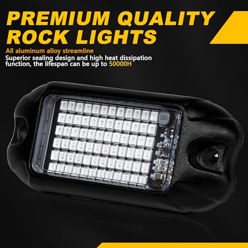 4Pods Pure Green LED Rock Lights 72w high Power Rock Lights Neon Underglow Light for Car Trucks ATV UTV SUV Boat Underbody Glow Trail Rig Light IP68 Waterproof (Pure green rock lights - 4 pack)