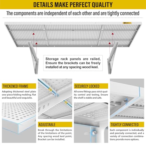 4Pack 1.64x4ft Adjustable Metal Garage Wall Shelving Heavy Duty Garage Storage Shelf Wall Mounted White (1.64x4ft-4Pack / White)
