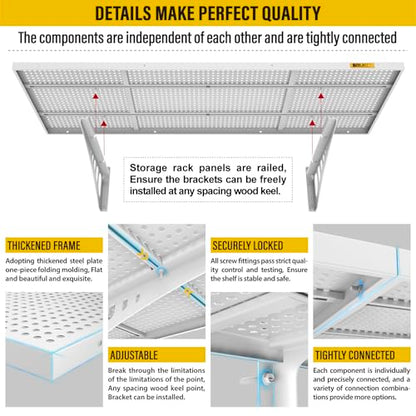 4Pack 1.64x4ft Adjustable Metal Garage Wall Shelving Heavy Duty Garage Storage Shelf Wall Mounted White (1.64x4ft-4Pack / White)