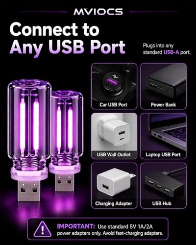 6 Pack USB Car Night Light (Purple)