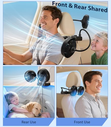 Dual Head Gooseneck Car Cooling Fans for Back Seat for Kids