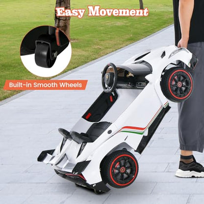 Ride on Car Lamborghini Licensed 12V Battery Powered 4WD Sports Car with Remote Control (White)