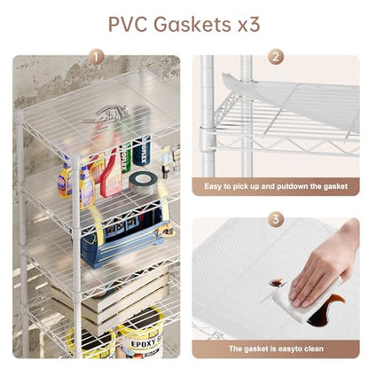 5 Small Wire Shelves Kitchen Pantry Close Home Organizers and Storage Bathroom Shelf Laundry Room Organization Adjustable Book Metal Garage Shelving Unit (White / 5-Tier 11.8"D X 17.3"W X 57.2"H)