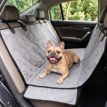 Bulldogology Dog Car Seat Cover Waterproof Heavy Duty Bench Dog Hammock Backseat Protector from Hair (Gray / Large)