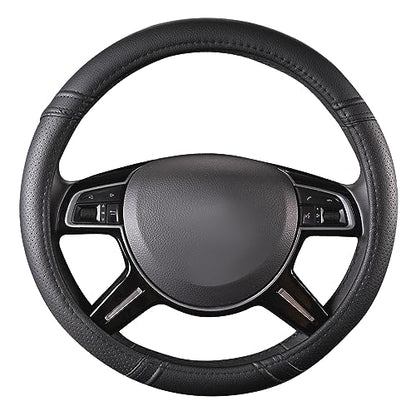 Classical Leather Automotive Universal Steering Wheel Covers (Pure Black)