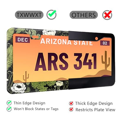 2 Pcs Sage Green Floral License Plate Frame Plant Flowers Stainless Steel License Plate Frames Holder Covers Auto Parts Decoration with Screws License Plate Holder for Car Accessories 12x6 Inch (Sage green plant floral)