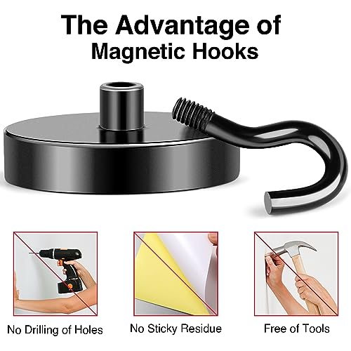 Magnetic Hooks Heavy Duty 150LB+ Strong Black Magnets Hook (Black / 4Pack-170LB)