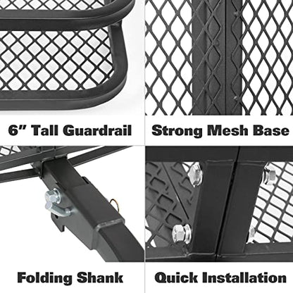 Folding Hitch Mount Cargo Carrier Basket 60" X 20" X 6"+ Waterproof Cargo Bag (60" x 20" x 6")
