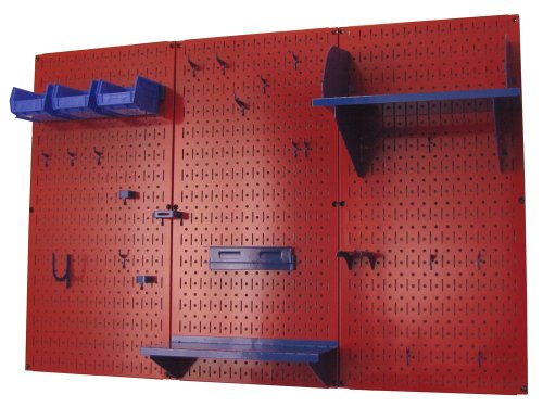 Pegboard Organizer 4 ft. Metal Pegboard Standard Tool Storage Kit with Red Toolboard and Blue Accessories (Red Pegboard Blue Accessories)