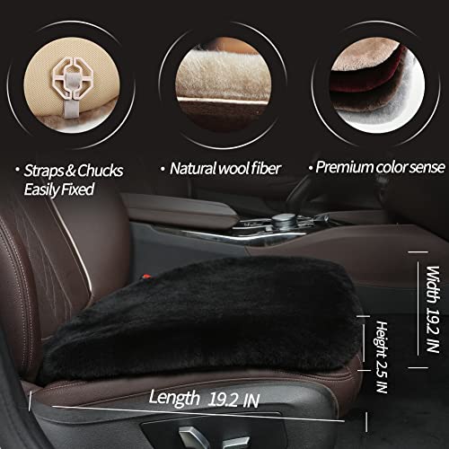 Genuine Sheepskin Car Seat Cushion Seat Covers for Cars Trucks SUV Comfort Seat Protector Pad for Car Driver Seat Car Accessories for Women Office Chair Car Decor (Black / Front Seat Cushions-2 Pcs)