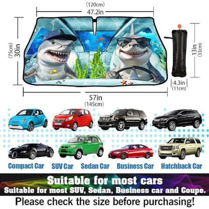 Funny Sharks Car Windshield Sunshade Umbrella Car Foldable Umbrella Sunshade for Front Window UV Reflector Auto Windshield Umbrella Sun Shades Cover for Most Vehicles 57'' X 30'' (57'' X 30'' / ylzys-5)