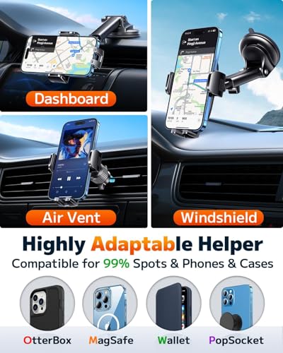 Car Phone Holder Mount Phone Mount for Car Windshield Dashboard Air Vent Universal Hands Free Automobile Cell Phone Holder Fit for iPhone Smartphone Camera Mounts (Carbon fiber)