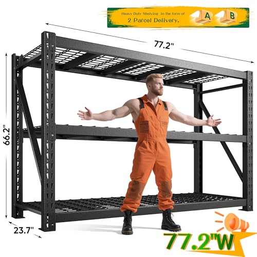 77.2" W Garage Shelving Heavy Duty (77.2"W x 23.7"D x 66.2"H, 3-Tier)