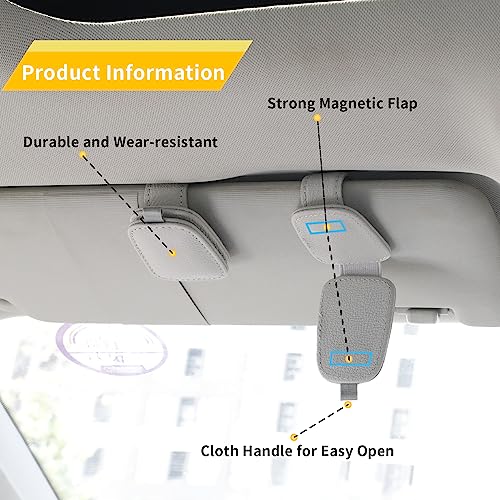 Magnetic Leather Sunglasses Holder for Car (Silver Grey)