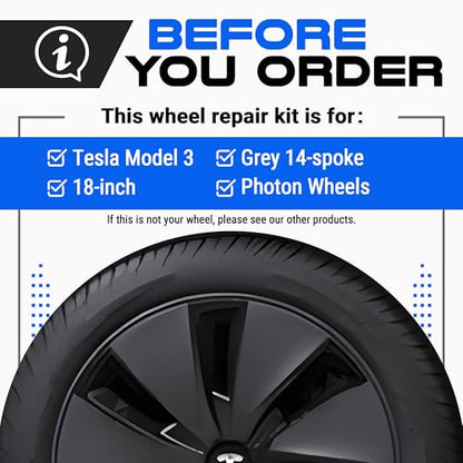Premium Tesla Wheel Curb Rash Repair Kit for Model 3 18 (Tesla Model 3 / 18" Grey Photon)