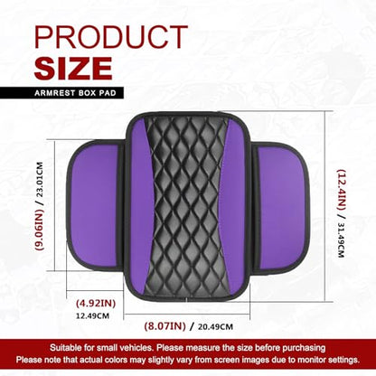 Leather Car Center Console Cover with Side Storage Pockets (Purple)