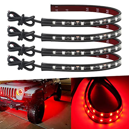 12V Led Light Strip for Car Motorcycle Golf Cart 12.5In Red 4Pack (Red Led Strip)