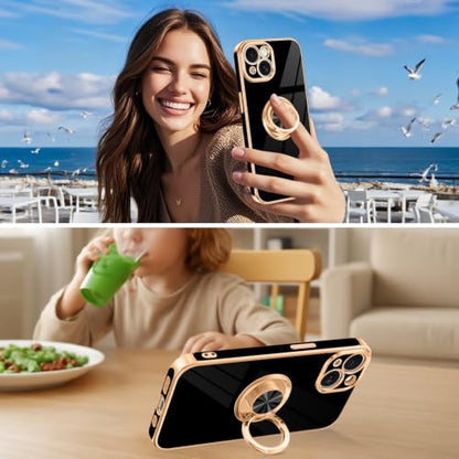 Designed for iPhone 15 Case with Ring Stand Slim Black (Black / 6.1'' iPhone 15)