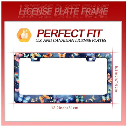 Colorful Butterfly Stainless Steel License Plate Frame for US Cars Decor (Colorful Butterfly)