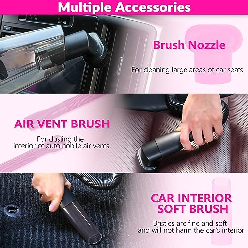 Car Cleaning Kit with High Power Car Vacuum Detailing Kit (Pink)