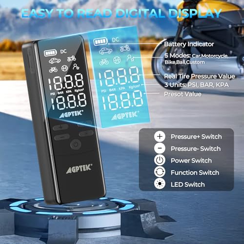 Tire Inflator Portable Air Compressor Pressure Gauge Electric (5000mAh)