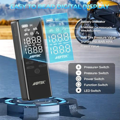 Tire Inflator Portable Air Compressor Pressure Gauge Electric (5000mAh)