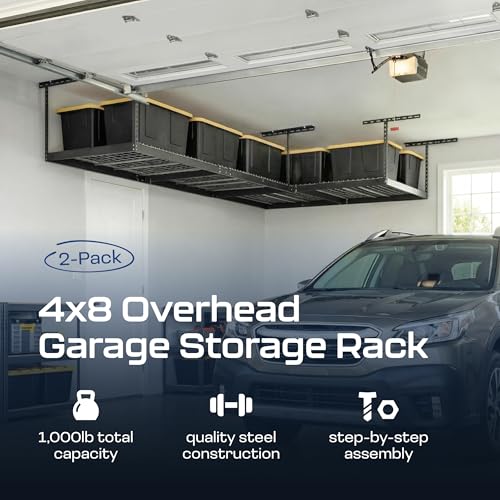 MonsterRax 2 Pack 4x8 Overhead Garage Storage Rack (Hammertone / 24"-45" (2-Pack))