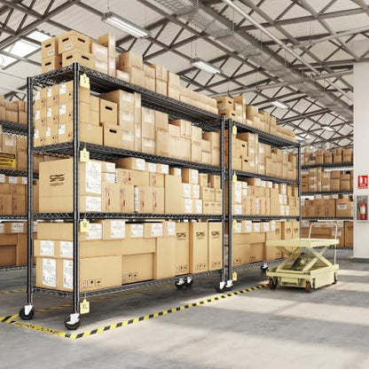 55.52''W Storage Shelves 2480LBS Wire Shelving Unit with Wheels Heavy Duty Metal Shelves for Storage Adjustable Garage Storage Rack Pantry Shelf (Black)