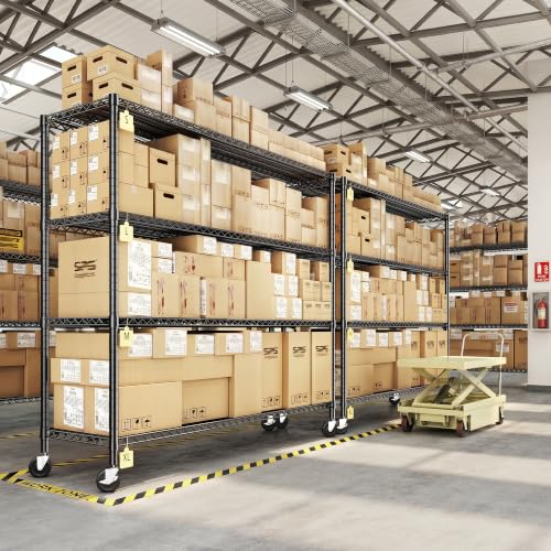 75.62" H Storage Shelves 2480LBS Garage Shelving with Wheels Heavy Duty Metal Shelving for Storage Adjustable Pantry Shelf for Kitchen Garage Commercial (Black)