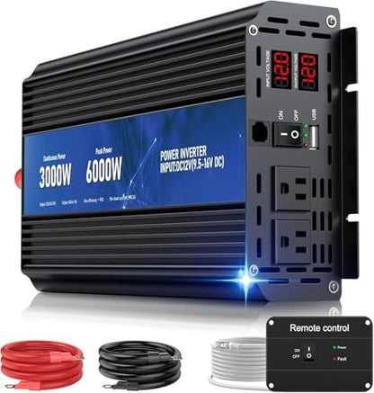 3000W Power Inverter 12V DC to 110V (3000W LCD / BLUE)