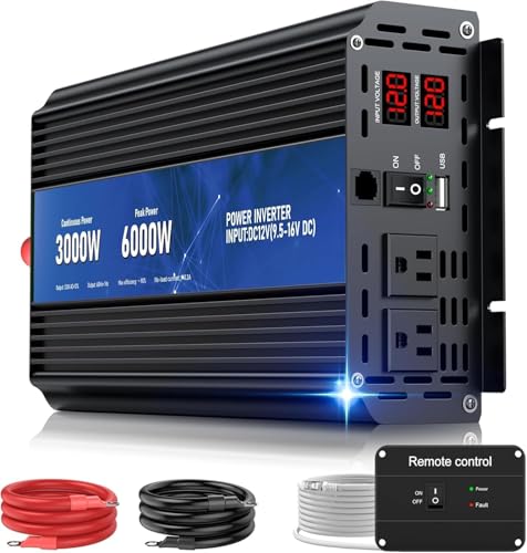 3000W Power Inverter 12V DC to 110V (3000W LCD / BLUE)