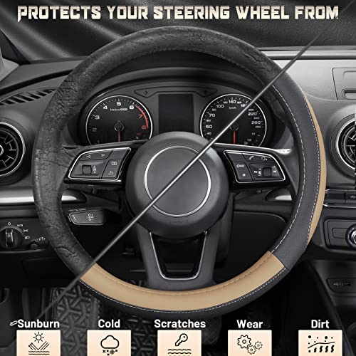 Car Steering Wheel Cover for Prius Civic Model 3 (Small size[14''-14 1/4''] / Black and Beige)