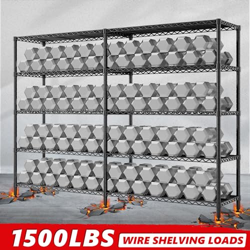 5 Tier Heavy Duty Metal Shelving (Black-15.8" Dx61.7" Wx72.4" H-5 Tier)