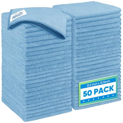 Blue Microfiber Cleaning Cloth 50 Pack (Blue / 12.5 x 12.5 Inch)