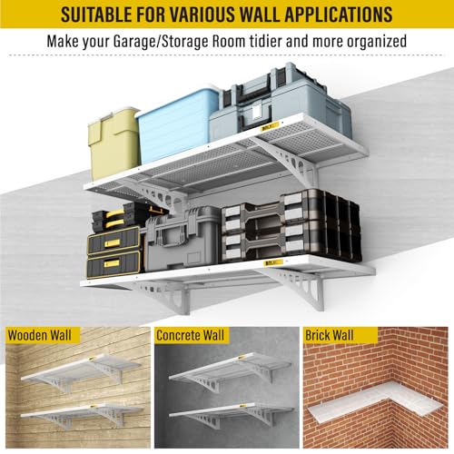 2Pack 1.64x4ft Adjustable Metal Garage Wall Shelving Heavy Duty Garage Storage Shelf Wall Mounted White (1.64x4ft-2Pack / White)