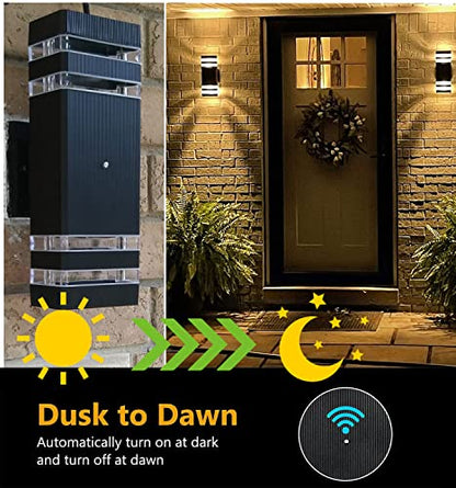 1 Pack LED Porch Light Outdoor Wall Lights Fixture with Sensor (Black / 2 Layer - 12 Inch)