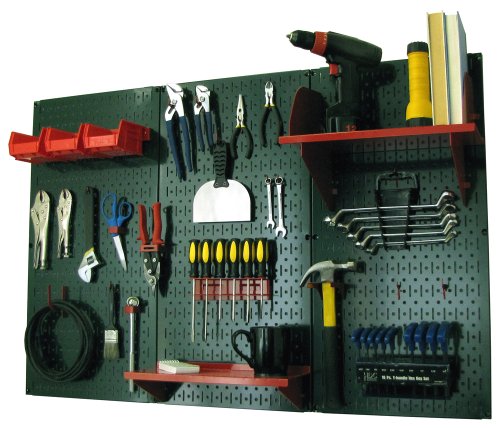 Pegboard Organizer 4 ft. Metal Pegboard Standard Tool Storage Kit with Green Toolboard and Red Accessories (Green Pegboard with Red Accessories)