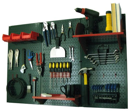 Pegboard Organizer 4 ft. Metal Pegboard Standard Tool Storage Kit with Green Toolboard and Red Accessories (Green Pegboard with Red Accessories)