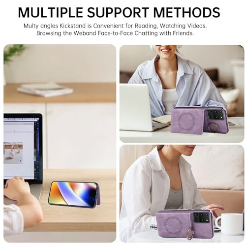 Compatible with Samsung Galaxy S20 Ultra 5G Wallet Case Screen Protector Crossbody Shoulder Strap Ring Buckle Stand Card Holder Magnetic Car Mount Phone Cover for S20ultra 20ultra G5 Women Men Purple (Purple / for S20 Ultra)