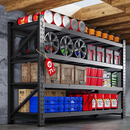 71.3” Wide Heavy Duty Metal Garage Shelving (Matte Black / 71"Wx24"Dx70"H)