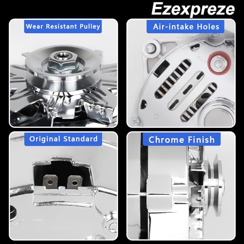 New Chrome 1 Wire Self Exciting Alternator High Output 120Amp Replacement for GM 305 350 BBC SBC 10SI for Chevy for Buick Street Rod Hot Rod (7127-SE-C)