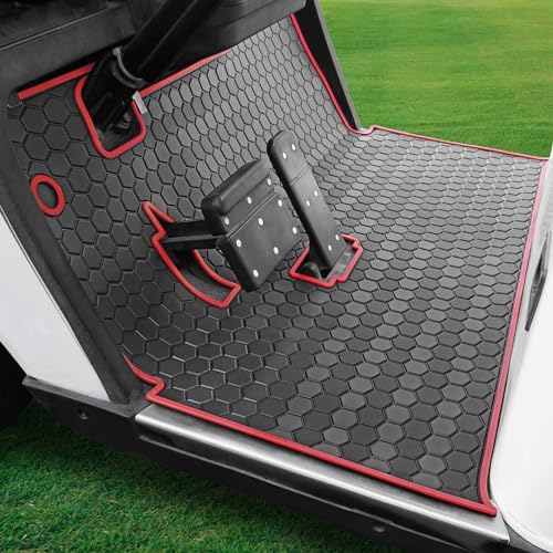 EZGO TXT Golf Cart Full Coverage Floor Liner Mat (Black Red)