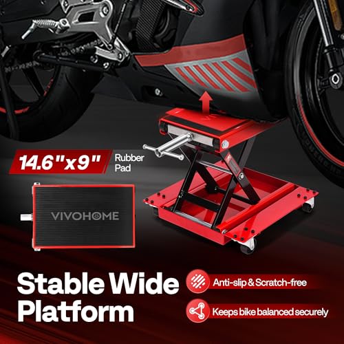 1100 Lbs Motorcycle Lift Jack with Dolly Wheel (Red + Black)