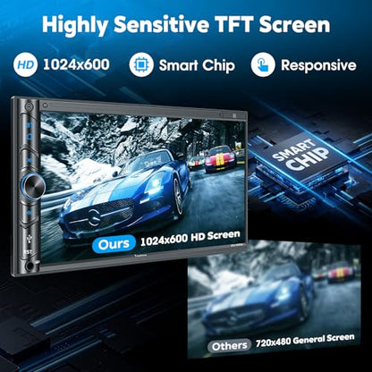 Upgrade Wireless Double Din Car Stereo with Carplay (Black Wireless Car Stereo)