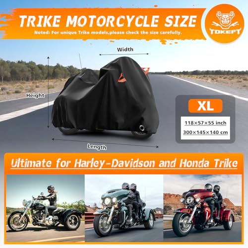 Trike Cover Waterproof Outdoor Heavy Duty 3 Wheel Motorcycle Cover (Black)