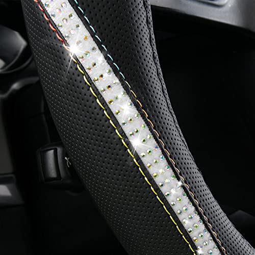Bling Diamond Black Leather Steering Wheel Cover (Multicolor Diamond 1PCS)
