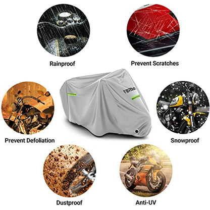 Motorcycle Cover Waterproof Outdoor Motorcycle Cover Heavy Duty (Silver / 86.6")