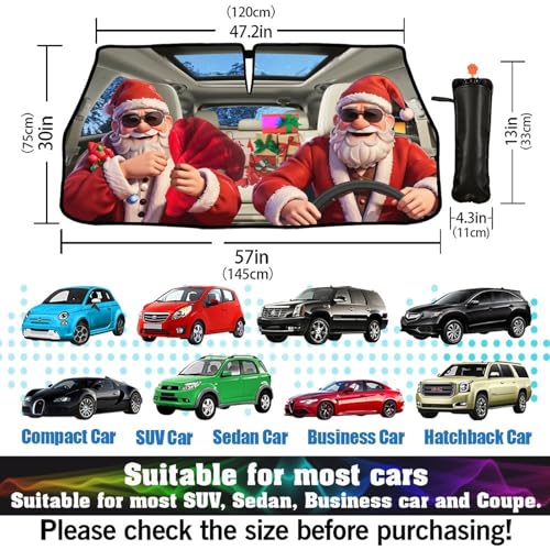 Fun Christmas Man Driving Car Windshield Sunshade Umbrella Christmas Sun Shade for Car Windshield Umbrella Upgraded Sunshades Blocks UV & Heat Front Window Shades for SUV Sedan Auto (One Size / Style11)
