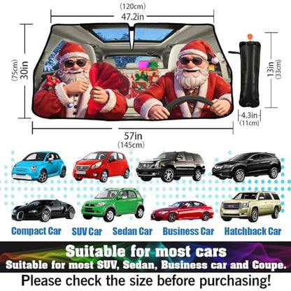 Fun Christmas Man Driving Car Windshield Sunshade Umbrella Christmas Sun Shade for Car Windshield Umbrella Upgraded Sunshades Blocks UV & Heat Front Window Shades for SUV Sedan Auto (One Size / Style11)